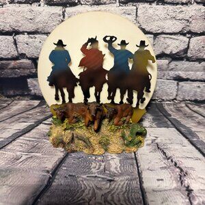 Vintage Blow Mold Western Cattle Rustling Cowboys Sunset Moon Lamp - Needs Light